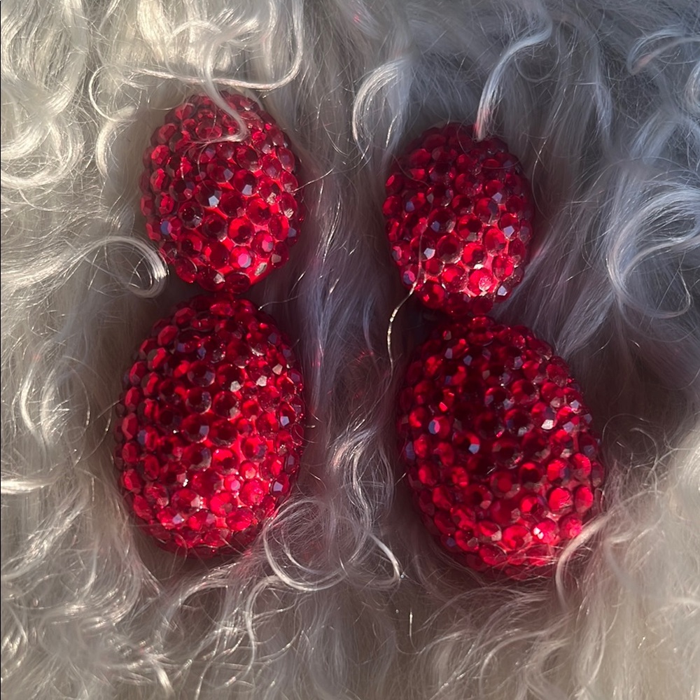 RICHARD KERR VINTAGE Red Double-Sphere crystal drop clip on Earrings